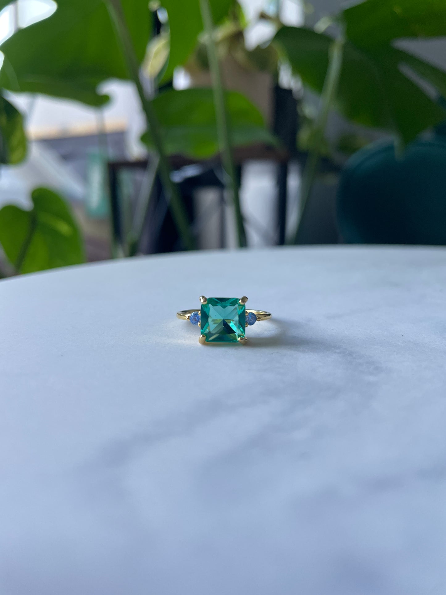 Ocean Crystal Ring – 925 Silver Gold-Plated