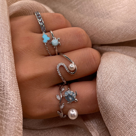 Blue Sea Turtle Open 925 Sterling Silver Ring | Ocean-Inspired Adjustable Ring