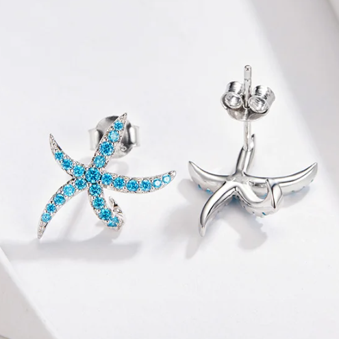 Blue Starfish 925 Sterling Silver Earrings