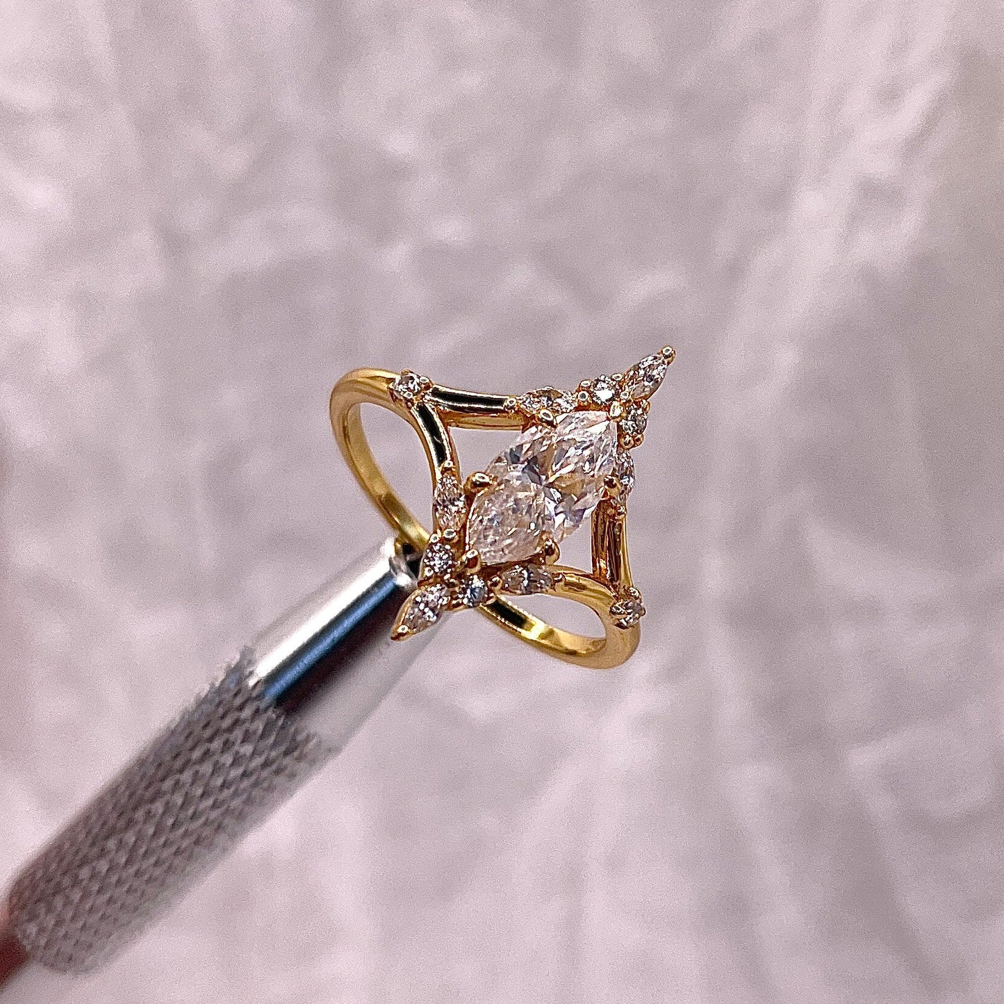 Marquise Moissanite Engagement Ring: Gold Plated Sterling Silver, Vintage Style