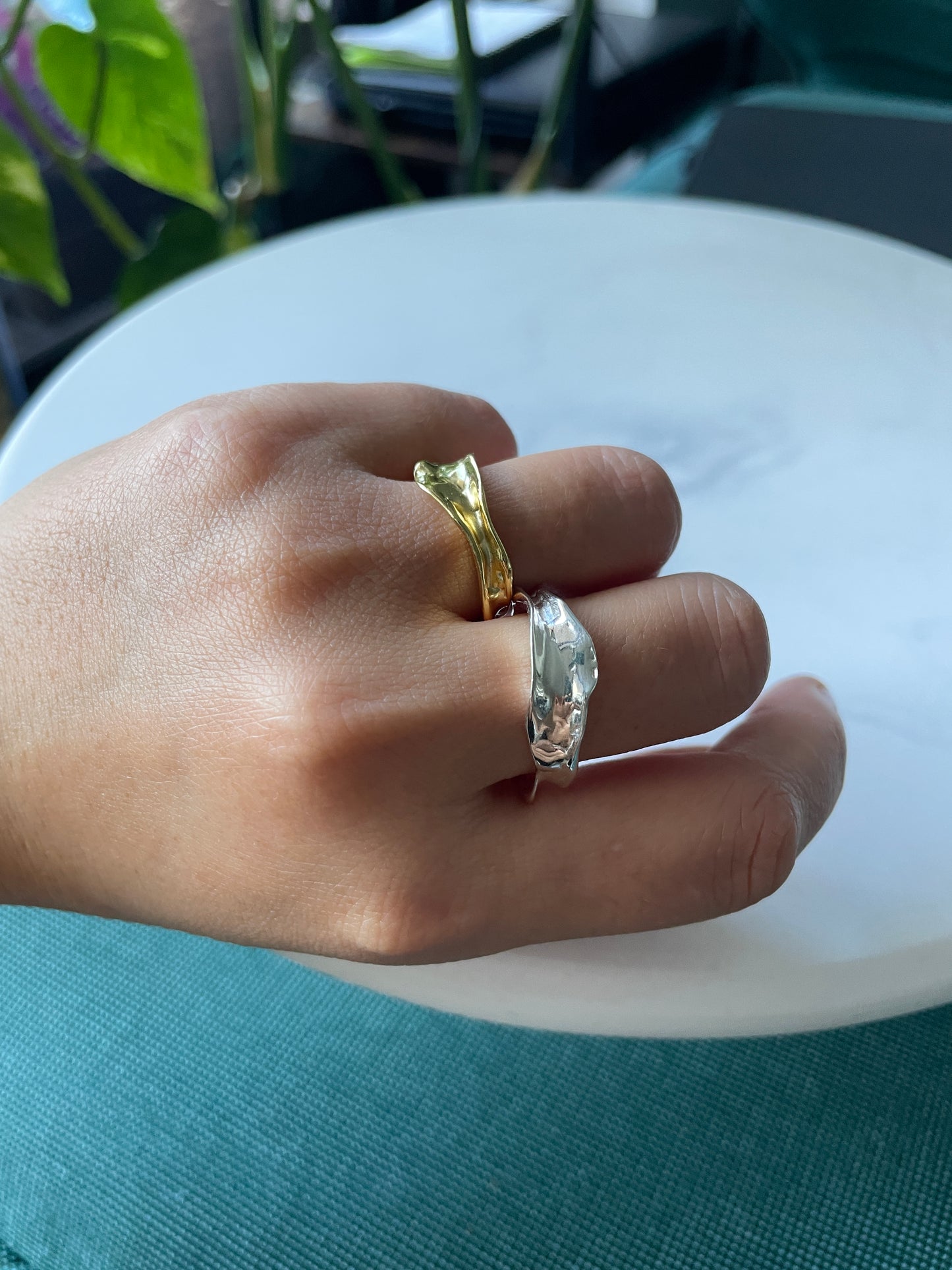 Lustura Ring – Organic Gold Textured 925 Silver Ring