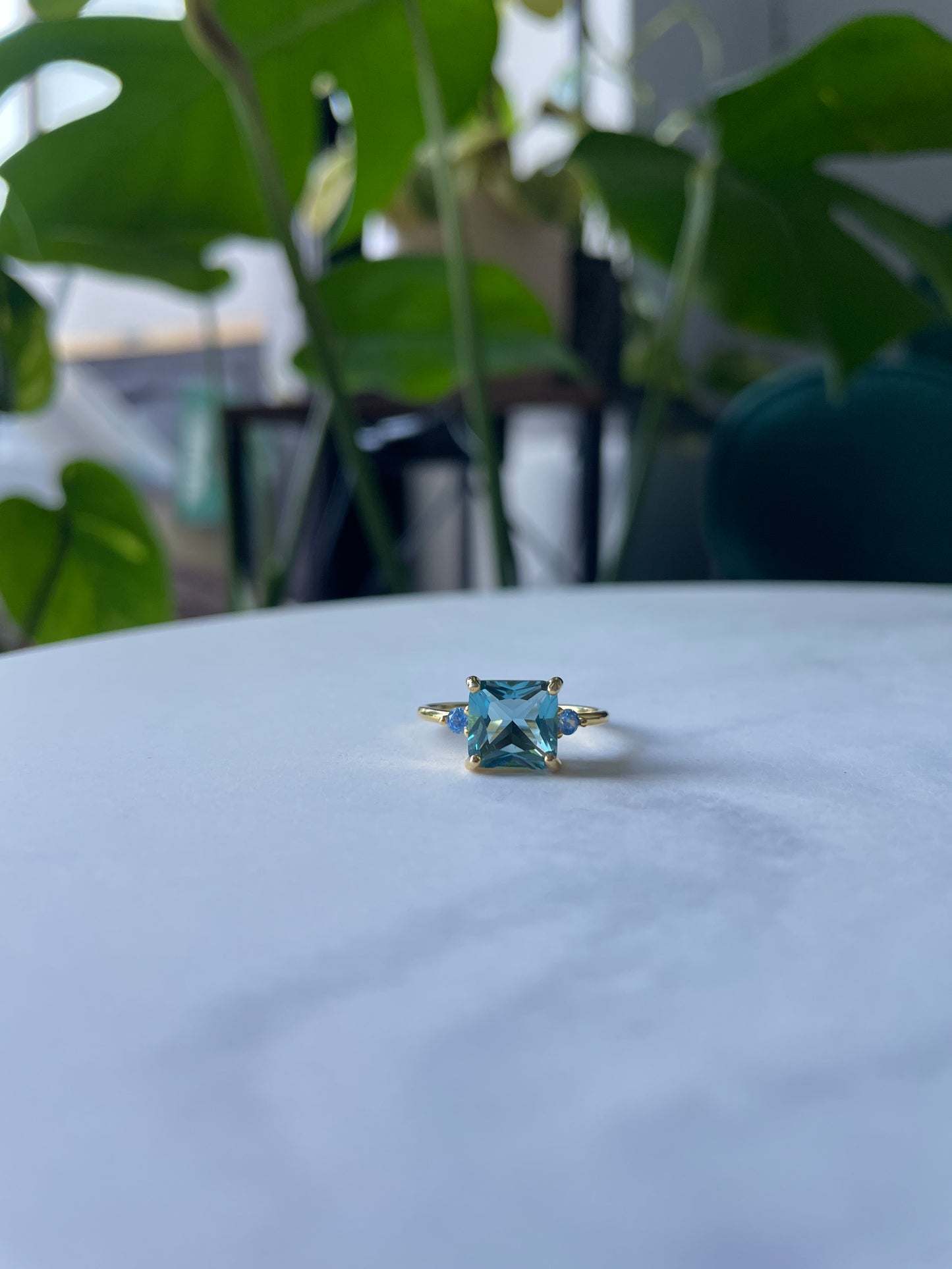 Ocean Crystal Ring – 925 Silver Gold-Plated