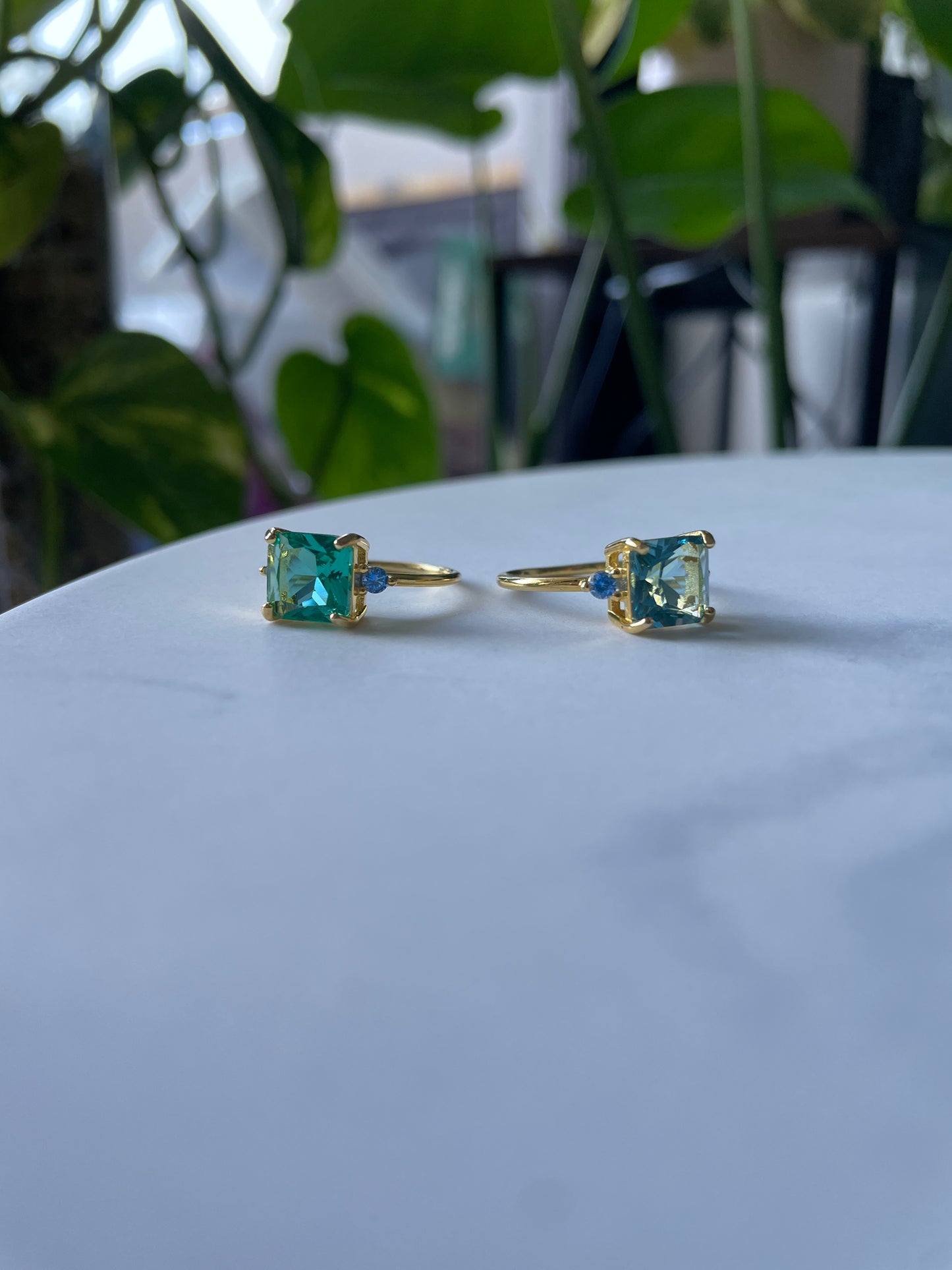 Ocean Crystal Ring – 925 Silver Gold-Plated