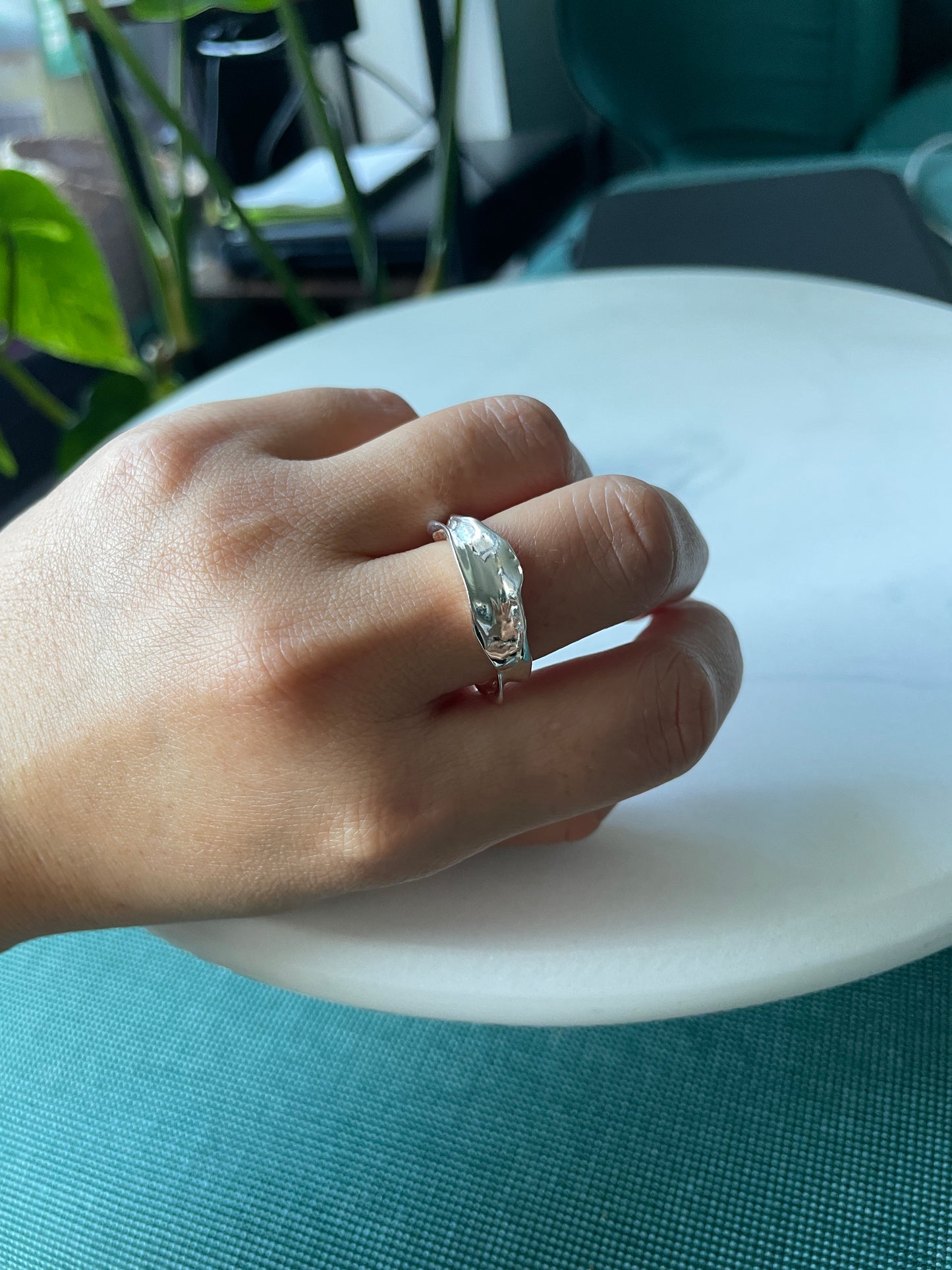 Lustura Ring – Organic Gold Textured 925 Silver Ring