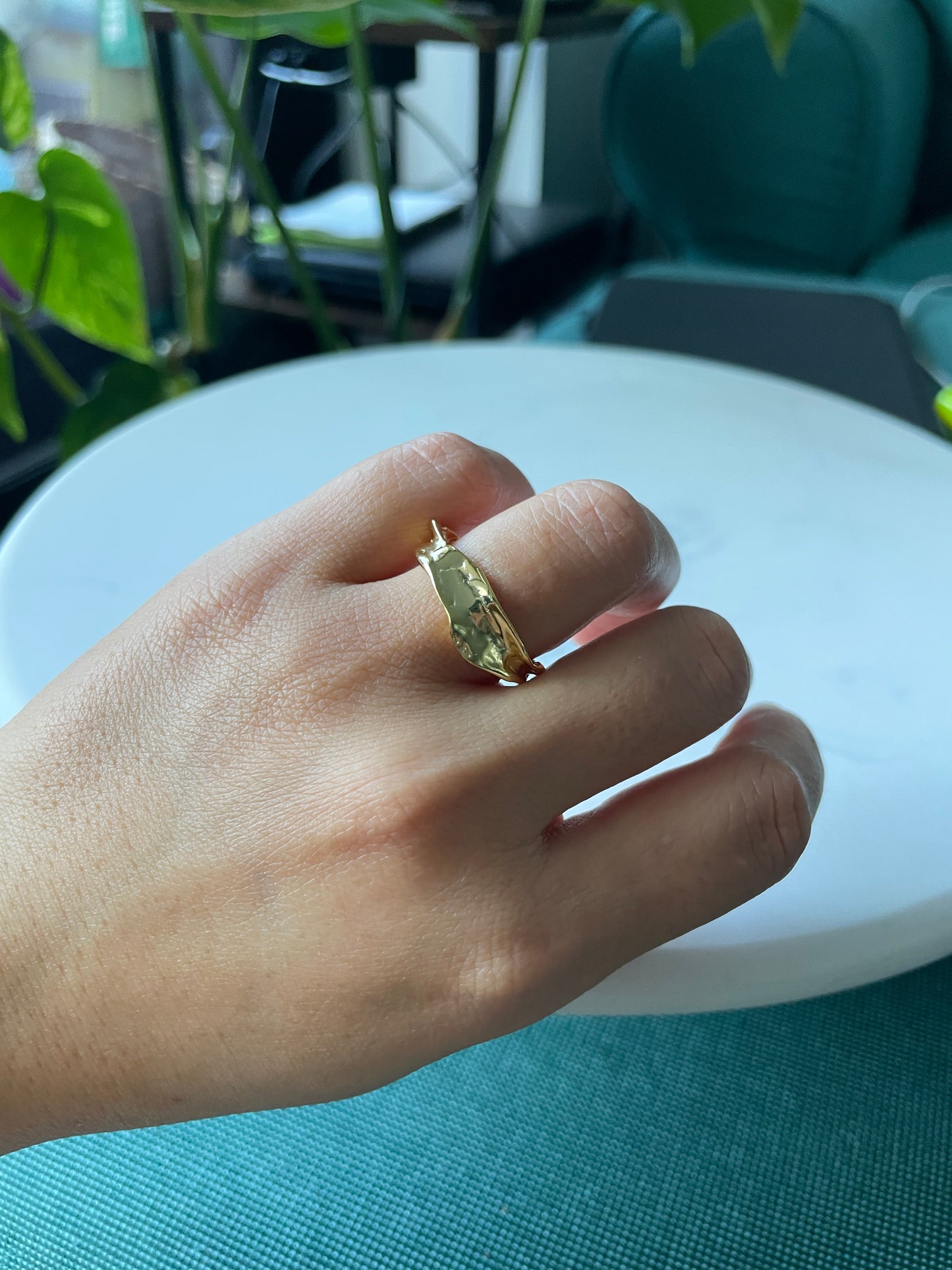 Lustura Ring – Organic Gold Textured 925 Silver Ring