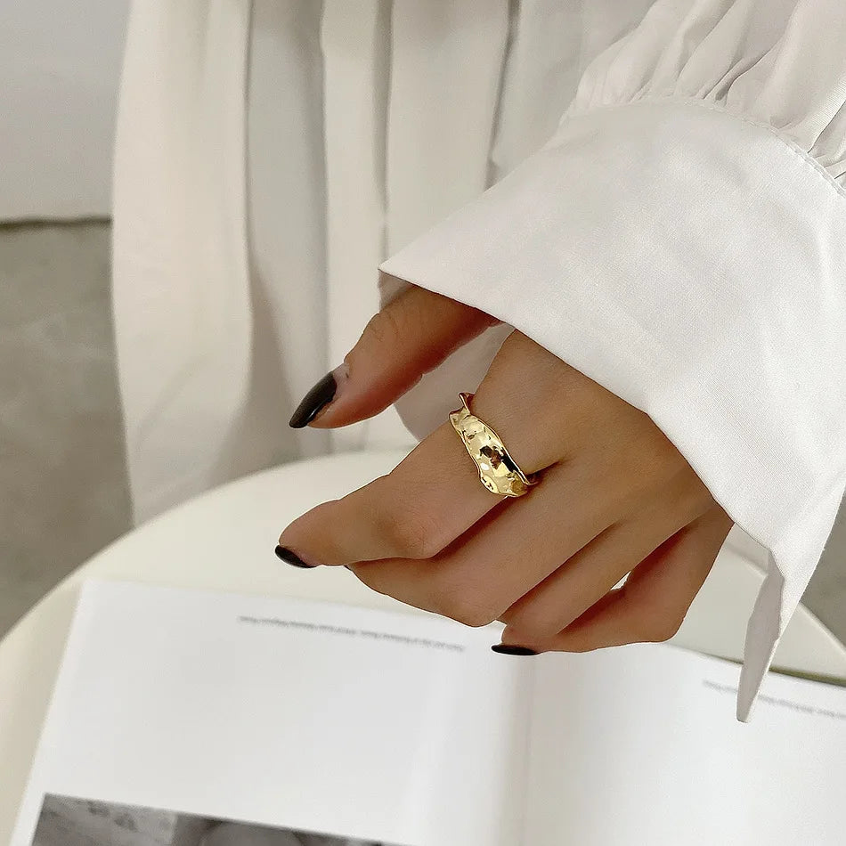 Lustura Ring – Organic Gold Textured 925 Silver Ring