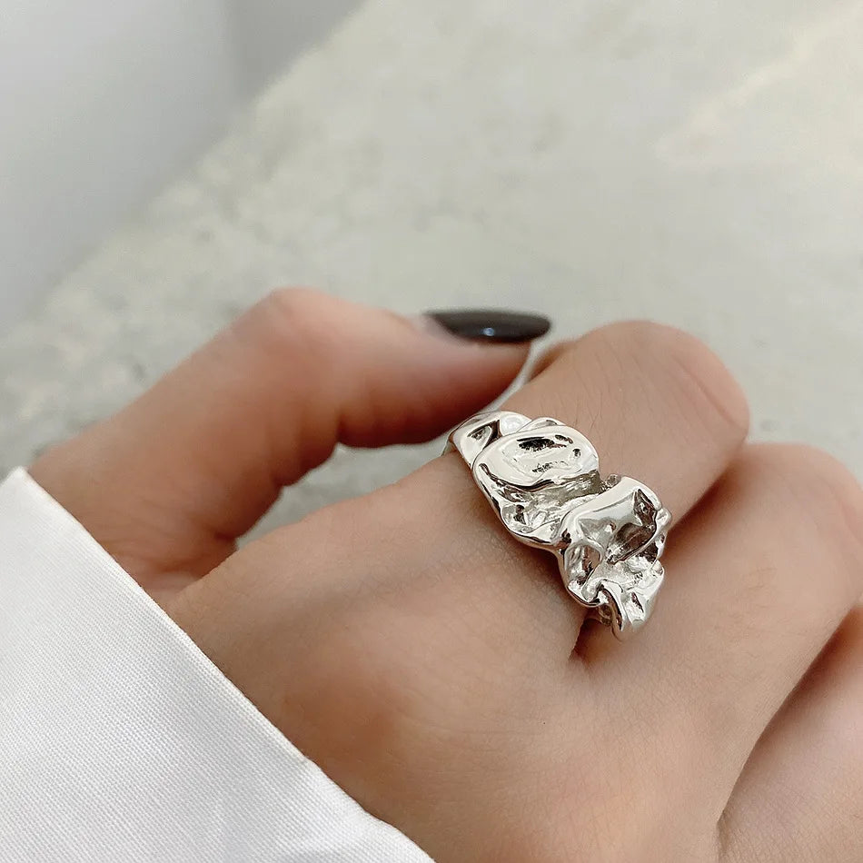 Molten Form 925 Sterling Silver Organic Sculptural Ring –