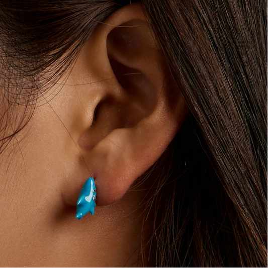 Funny Blue Shark 925 Sterling Silver Earrings