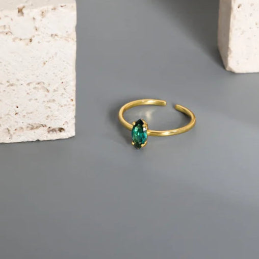 Green Marquise Adjustable 925 Sterling Silver Ring
