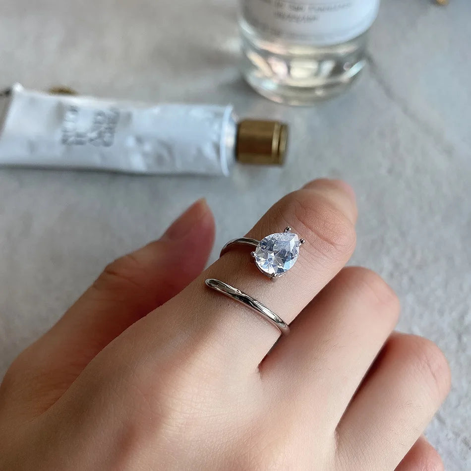Elegant Adjustable Zircon Ring – 925 Sterling Silver | Gold & Silver Plated Open Band Jewelry