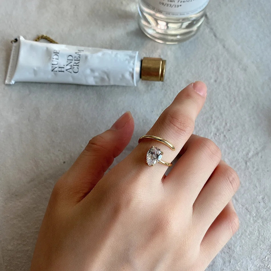 Elegant Adjustable Zircon Ring – 925 Sterling Silver | Gold & Silver Plated Open Band Jewelry