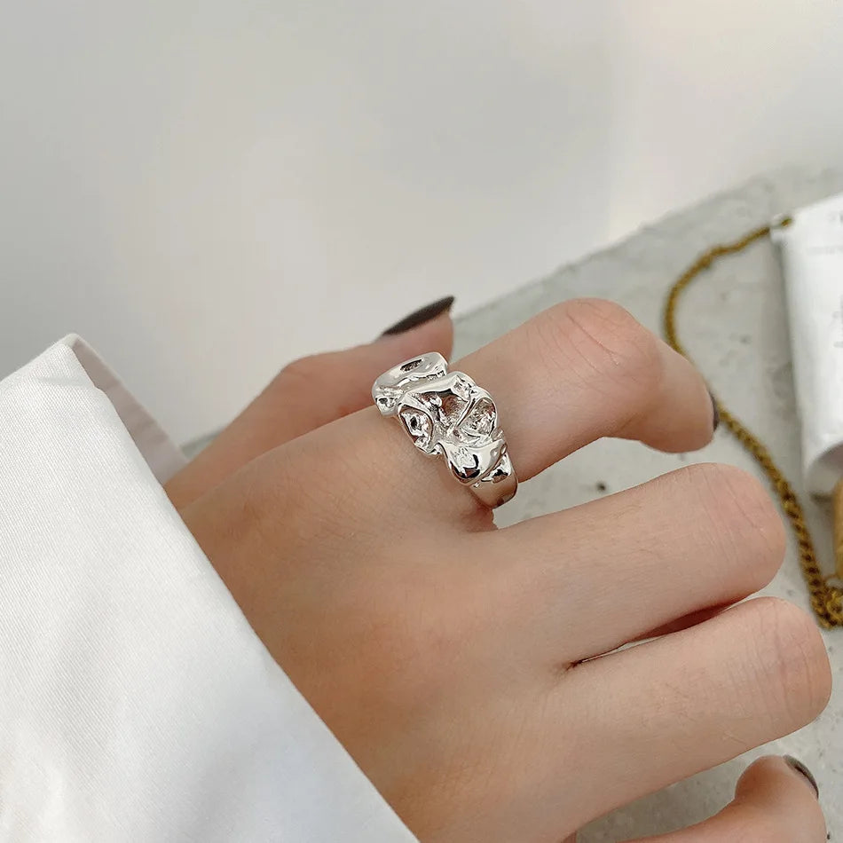 Molten Form 925 Sterling Silver Organic Sculptural Ring –