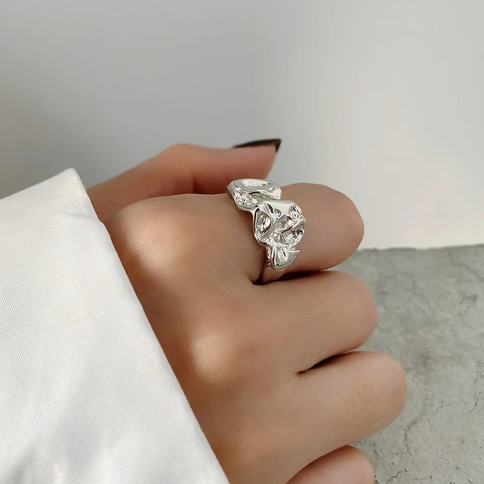 Molten Form 925 Sterling Silver Organic Sculptural Ring –