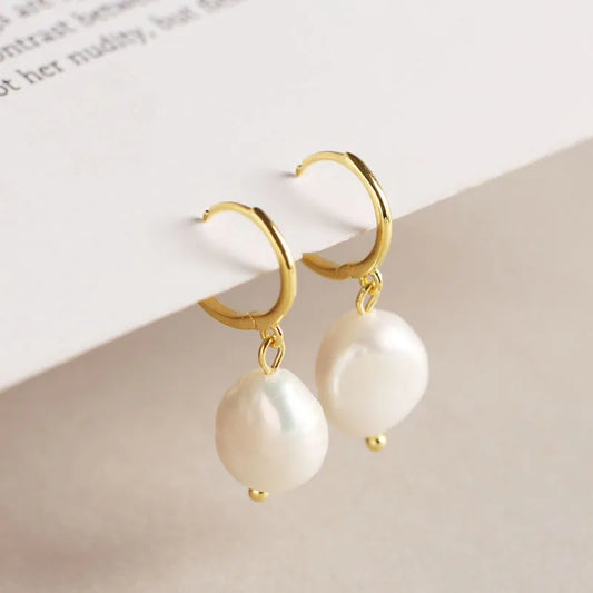 Pearl Drop Hoop Earrings – 925 Sterling Silver