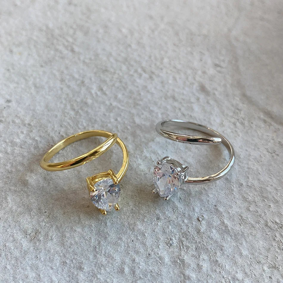 Elegant Adjustable Zircon Ring – 925 Sterling Silver | Gold & Silver Plated Open Band Jewelry