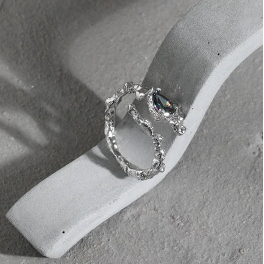 Rainbow Crystal Adjustable 925 Sterling Silver Ring
