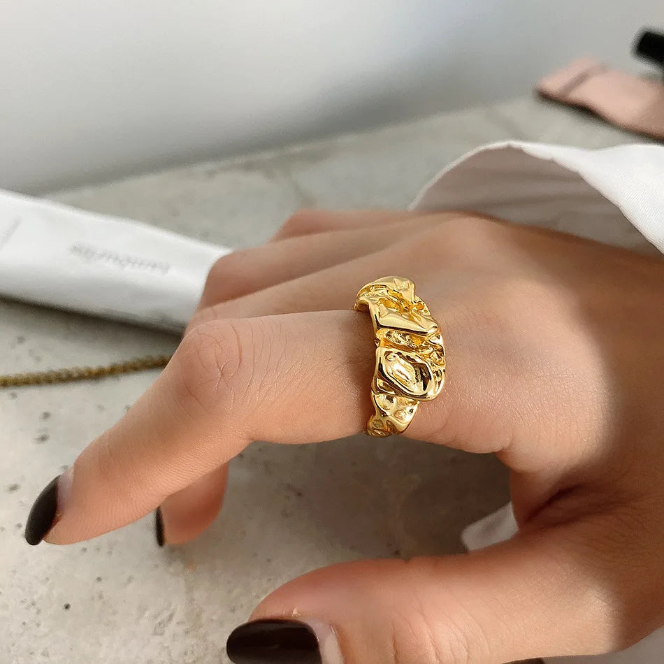 Molten Form 925 Sterling Silver Organic Sculptural Ring –