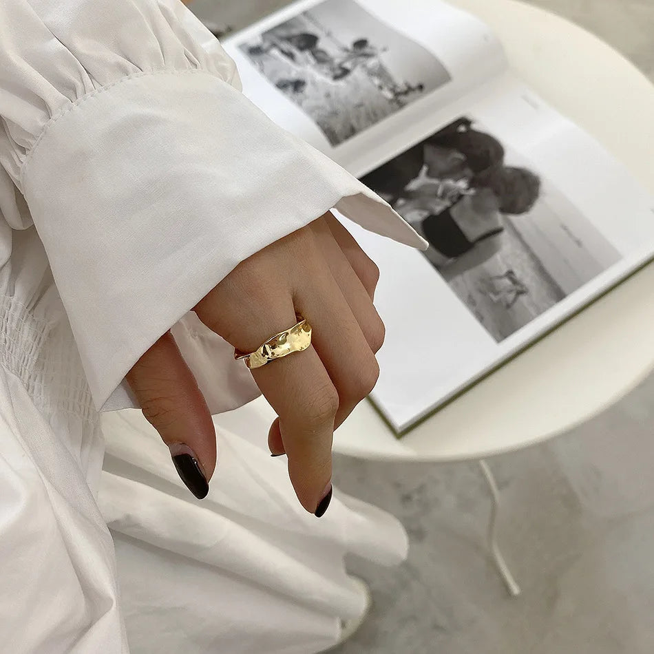 Lustura Ring – Organic Gold Textured 925 Silver Ring