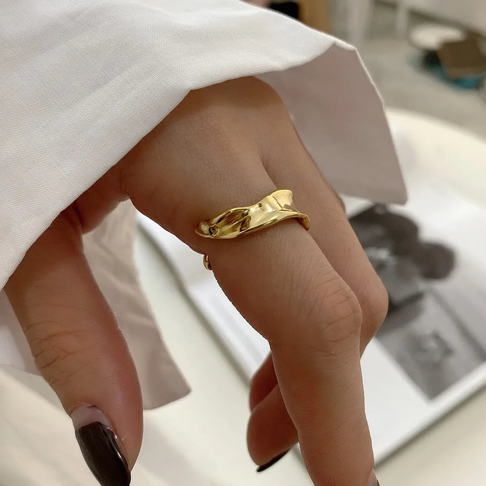 Lustura Ring – Organic Gold Textured 925 Silver Ring