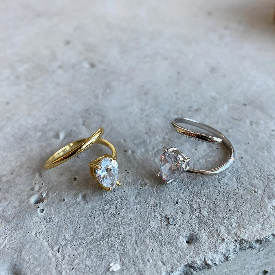 Elegant Adjustable Zircon Ring – 925 Sterling Silver | Gold & Silver Plated Open Band Jewelry