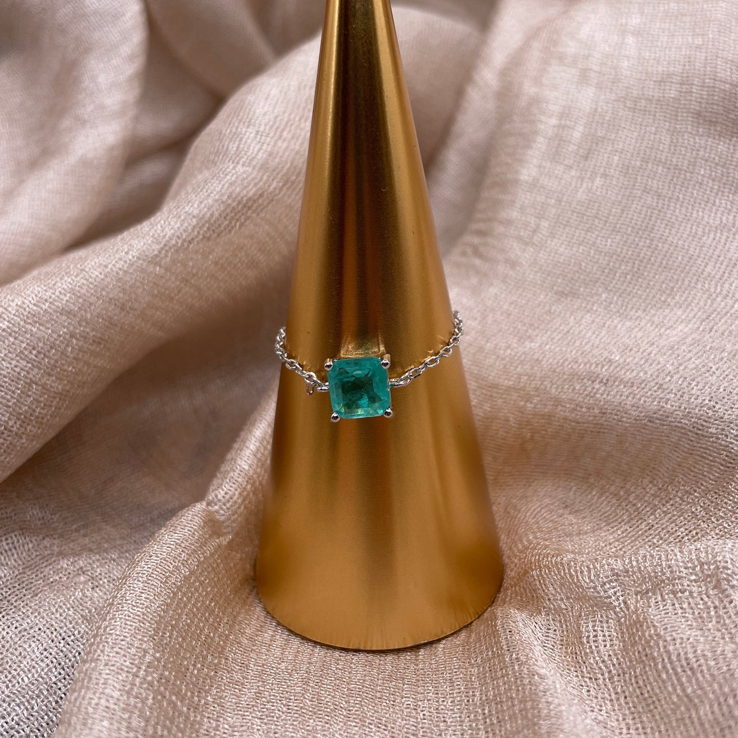 Aqua Square Chain 925 Sterling Silver Ring