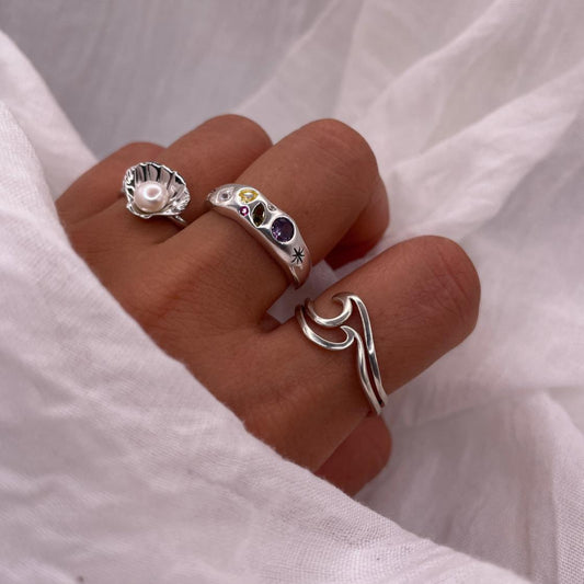 Simple Sterling Silver Wave Ring: Adjustable Minimalist Design