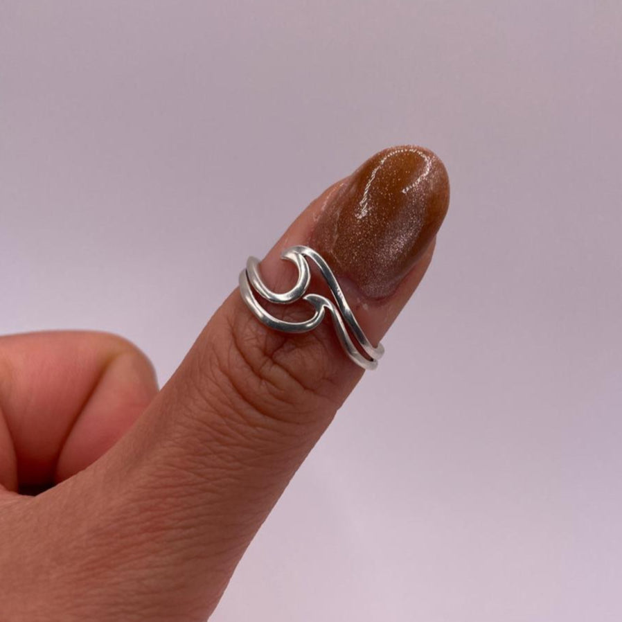 Simple Sterling Silver Wave Ring: Adjustable Minimalist Design
