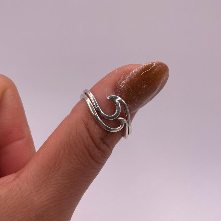 Simple Sterling Silver Wave Ring: Adjustable Minimalist Design