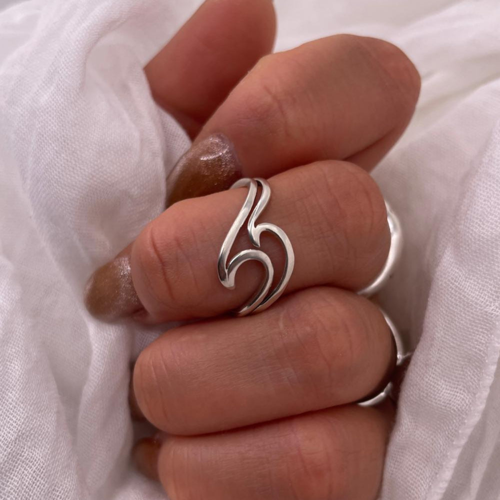Simple Sterling Silver Wave Ring: Adjustable Minimalist Design