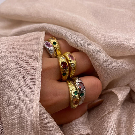 Rainbow Gemstone Adjustable 925 Sterling Silver Ring