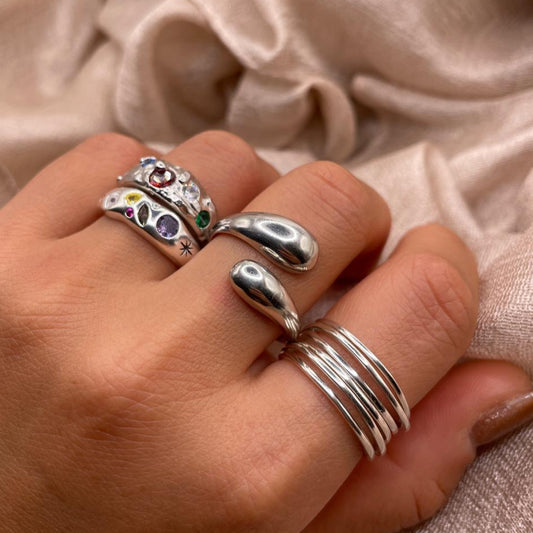 Liquid Drop Adjustable 925 Sterling Silver Ring