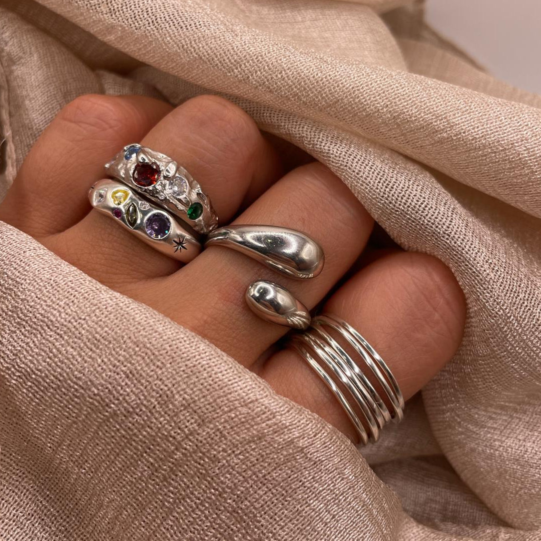 Liquid Drop Adjustable 925 Sterling Silver Ring