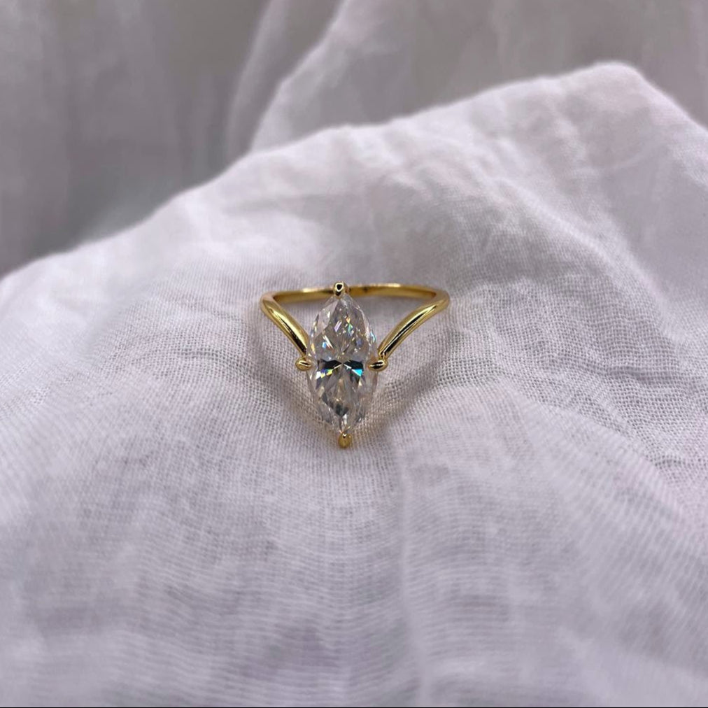 Marquise Moissanite Engagement Ring: 18K Gold Plated Sterling Silver