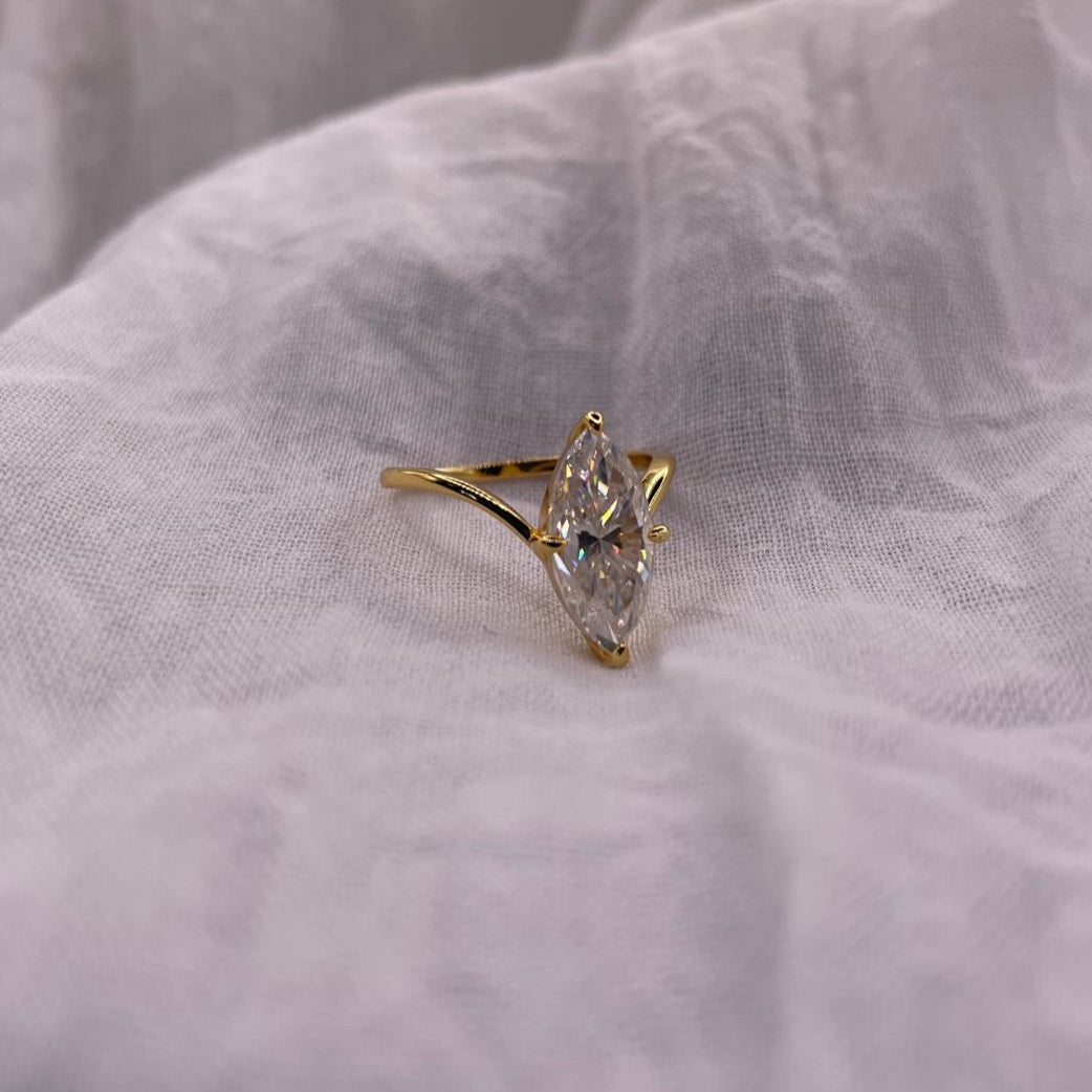 Marquise Moissanite Engagement Ring: 18K Gold Plated Sterling Silver