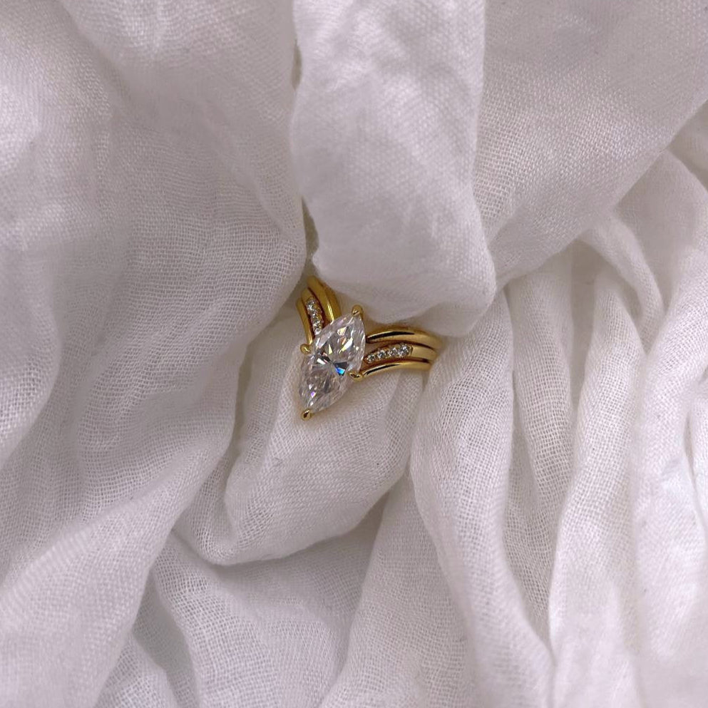 Marquise Moissanite Engagement Ring: 18K Gold Plated Sterling Silver