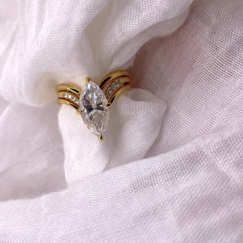 Marquise Moissanite Engagement Ring: 18K Gold Plated Sterling Silver