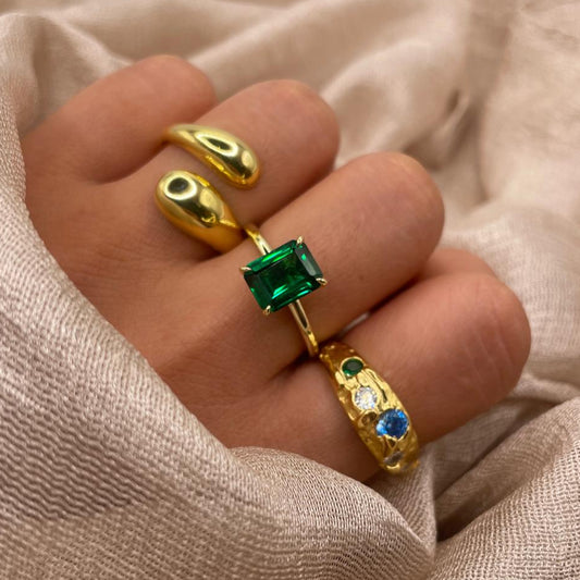 Green Zircon Emerald-Cut 925 Sterling Silver Ring