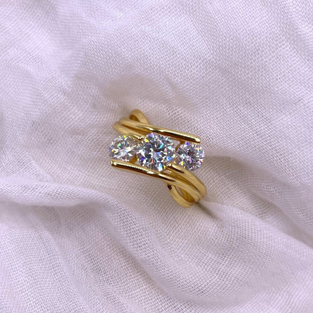 Three-Stone Moissanite Wave 925 Sterling Silver Ring