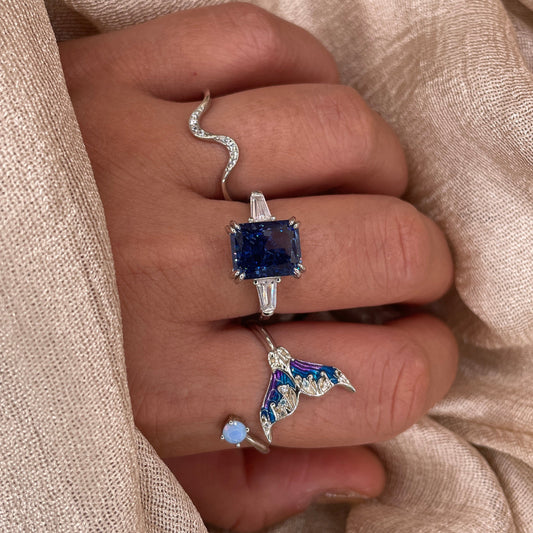 Aurora Mermaid Tail 925 Sterling Silver Ring