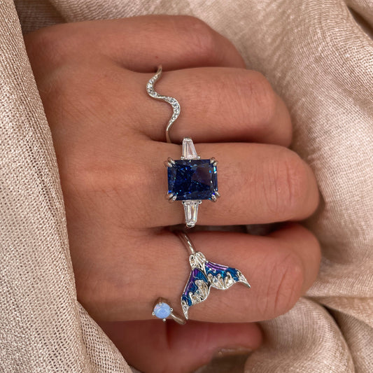 Deep Blue Crushed Ice Cut 925 Sterling Silver Ring