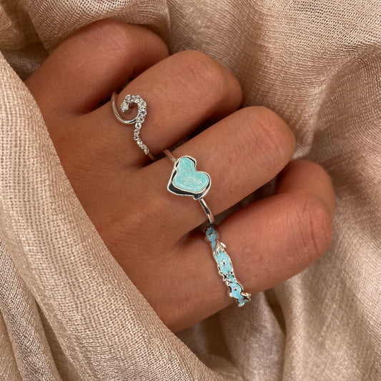 Aqua Blue Heart 925 Sterling Silver Ring