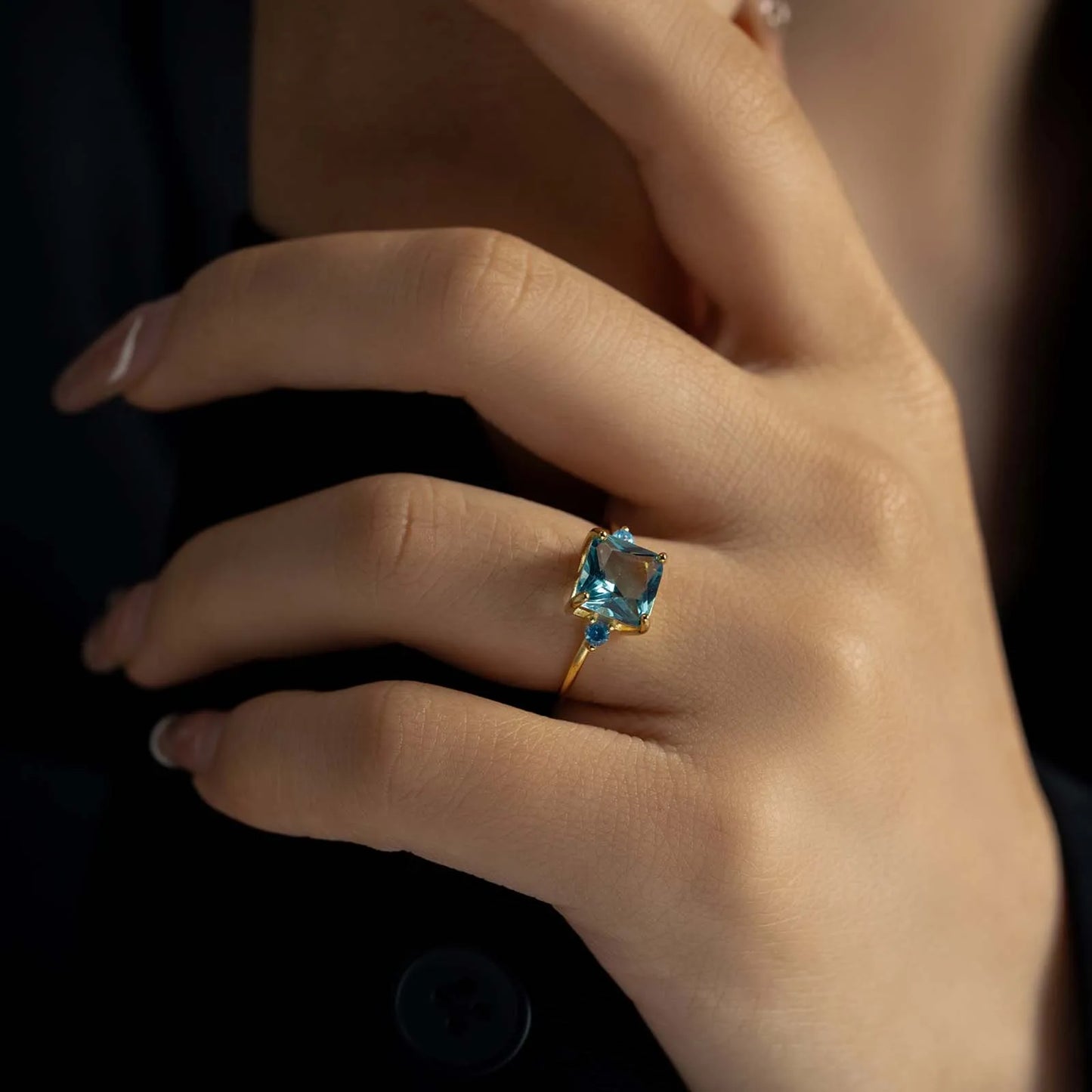 Ocean Crystal Ring – 925 Silver Gold-Plated