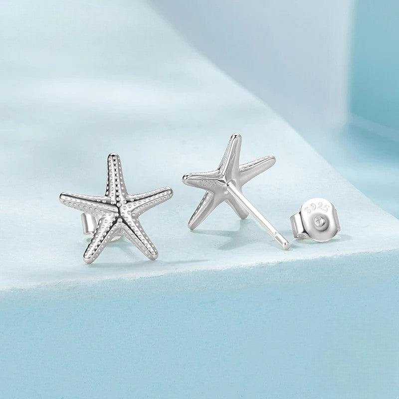 Simple Starfish 925 Sterling Silver Stud Earrings