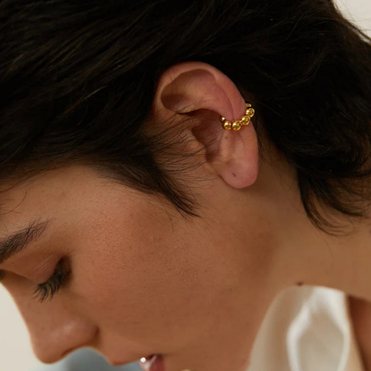 Glossy Bead 925 Silver Ear Cuff