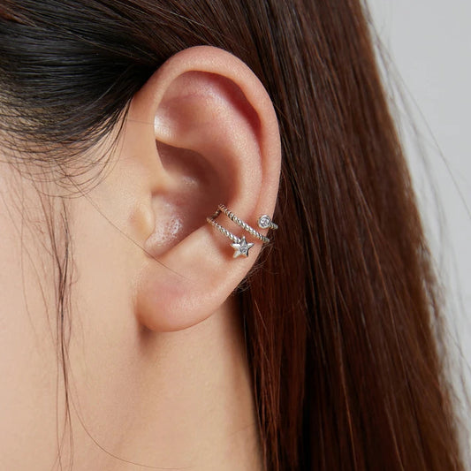 Twisted Star Ear Cuff – 925 Sterling Silver | No Piercing
