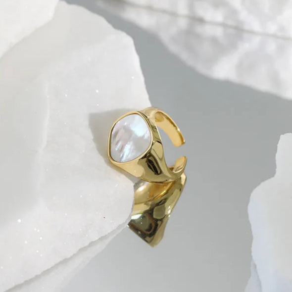Shell Adjustable 925 Silver Sterling Ring