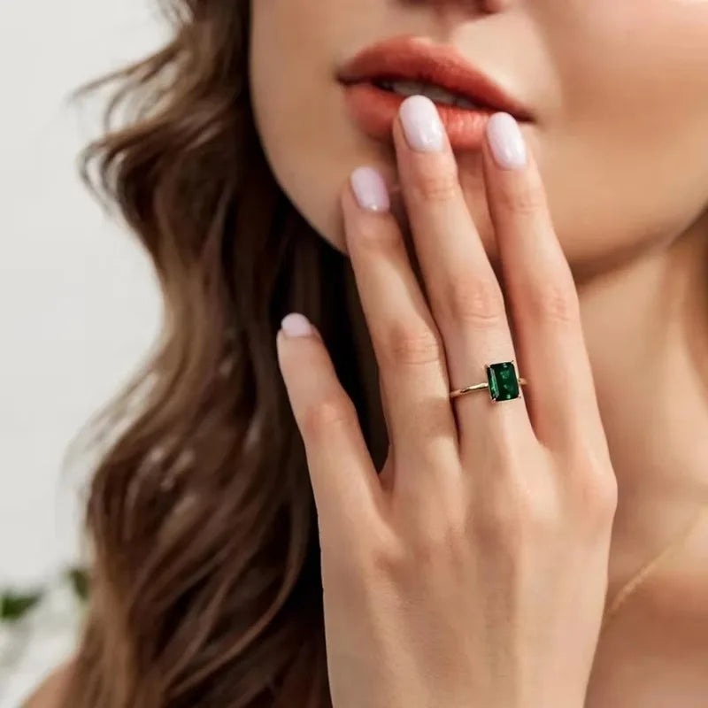 Green Zircon Emerald-Cut 925 Sterling Silver Ring
