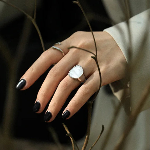Shell Adjustable 925 Silver Sterling Ring