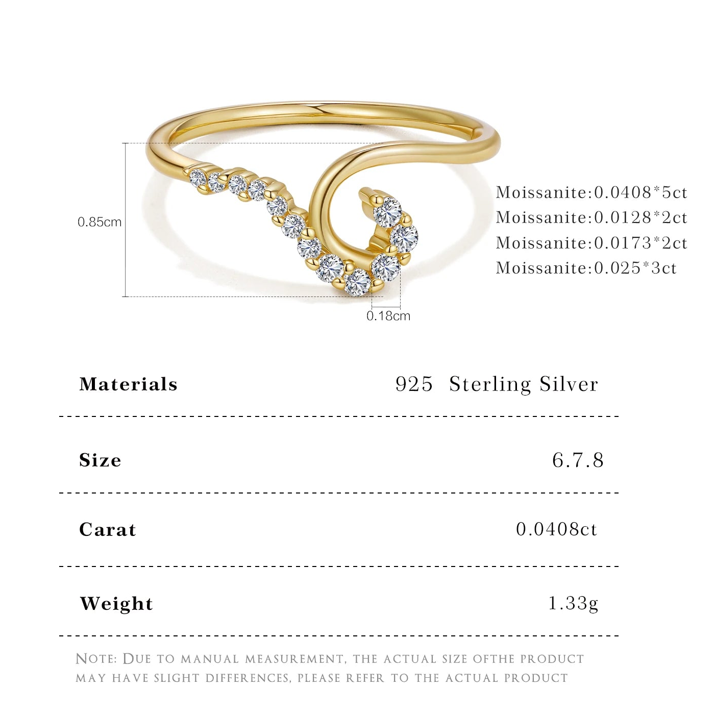 D Color VVS1 Moissanite Wave 925 Sterling Silver Ring