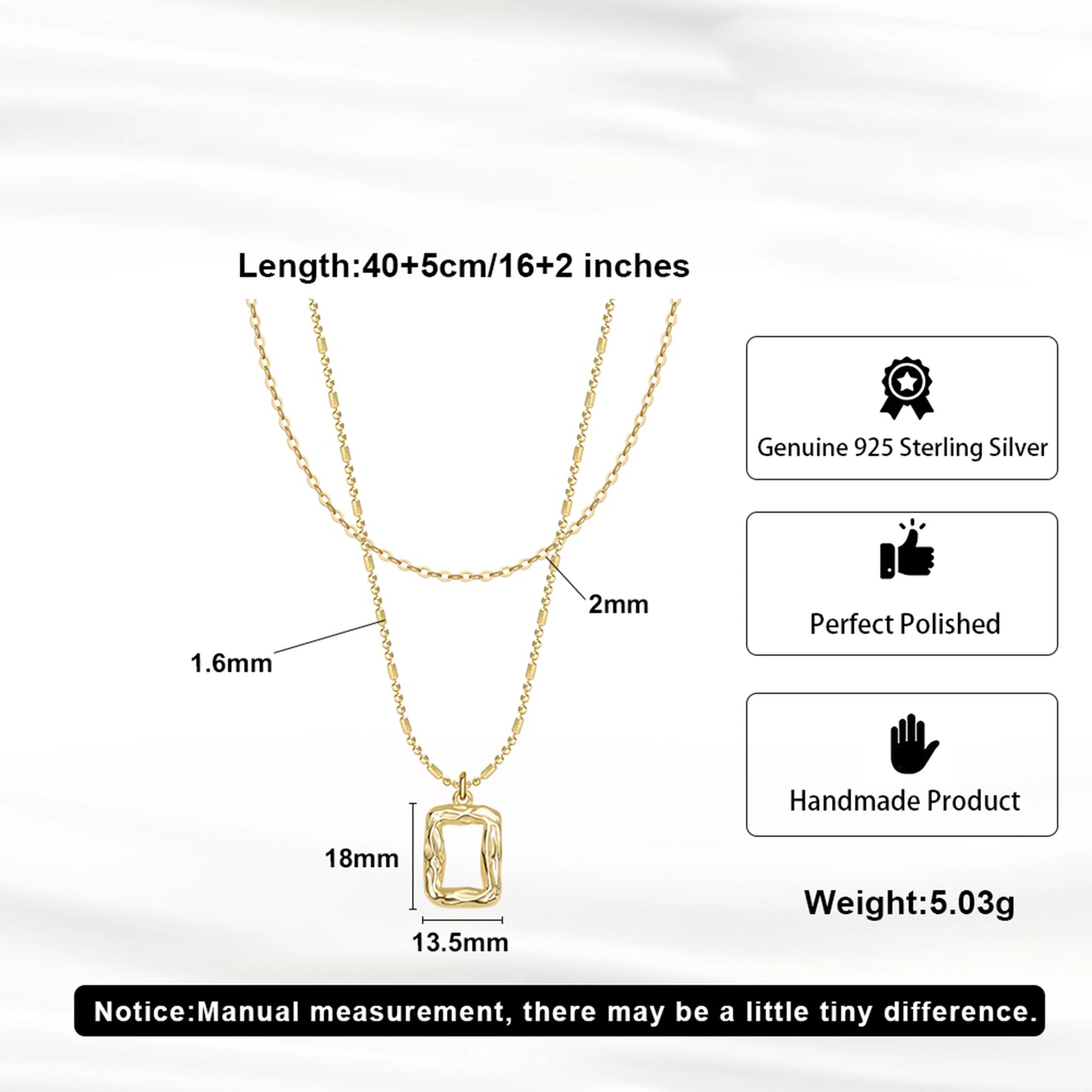 Organic Square Layered Necklace – 925 Sterling Silver/ 18K Gold Vermeil